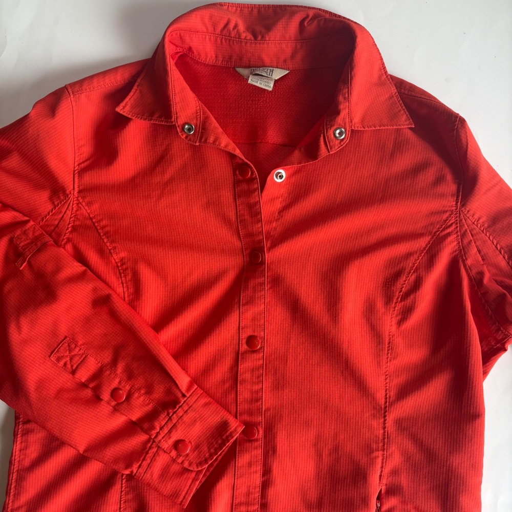 Duluth Trading Co Womens Small Orange Coolplus Ripstop Long Sleeve Snap Button